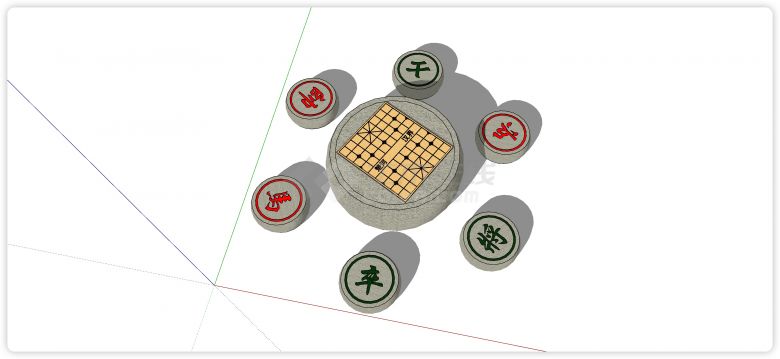 圆鼓形象棋棋盘石桌石凳su模型-图二
