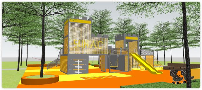 橙色地板城堡造型儿童游乐园su模型_图1
