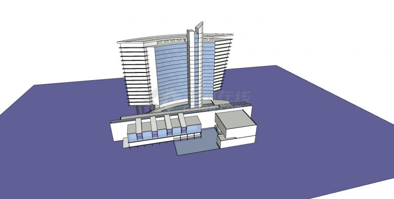 高层弧形正旅馆su模型-图二