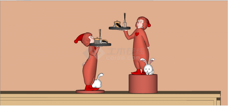 红色卡通人物摆件雕塑su模型-图二