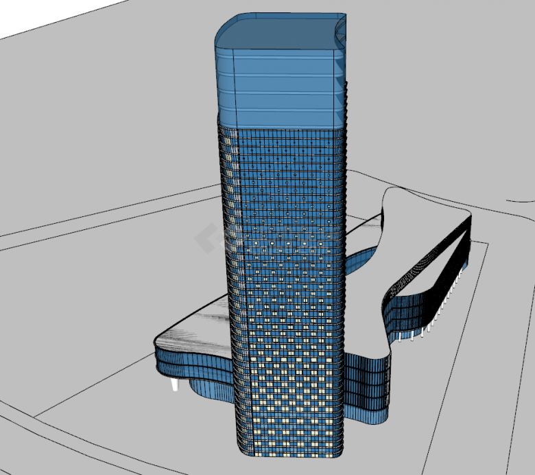 现代豪华高大的办公大楼su模型-图一
