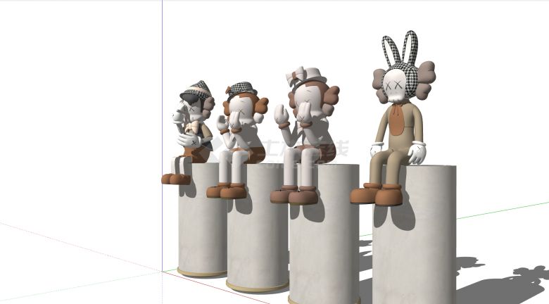 捂脸和兔耳朵现代KAWS玩偶组合su模型-图二