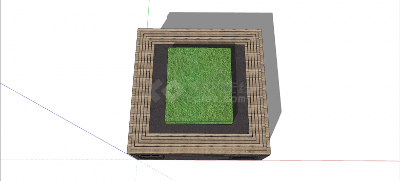 混合材质正方形景观树池su模型-图二