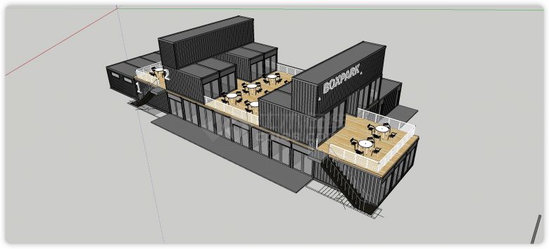  Grey Element Three storey Restaurant Container SU Model - Figure 1