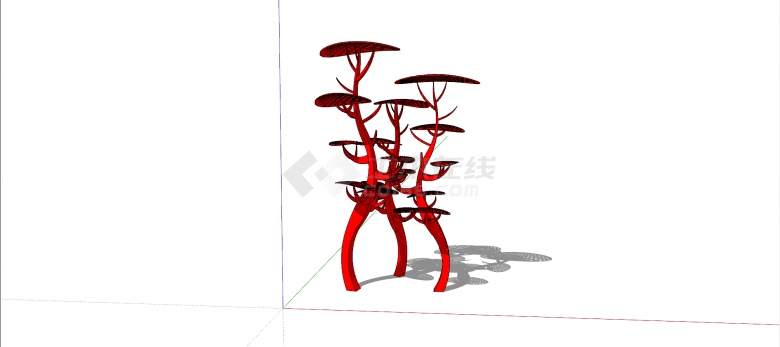 红色镂空塑木材质现代创意雕塑su模型-图一