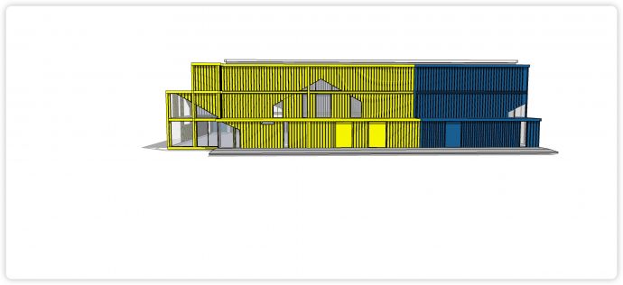 白色元素蓝色黄色空间集装箱SU模型_图1