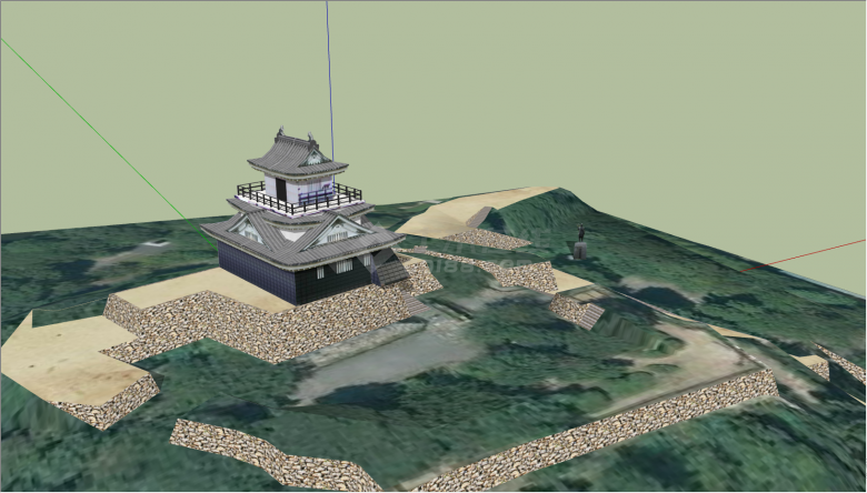 一座建在山上的日本建筑su模型-图二