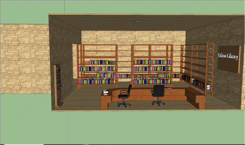 现代实木建筑图书馆su模型-图二