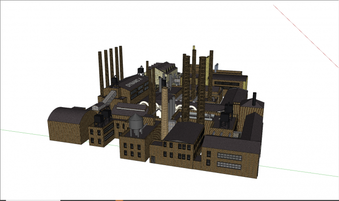现代褐色厂房相连产业区su模型_图1