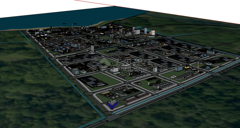 带绿化各种各样的厂房工业园su模型-图一