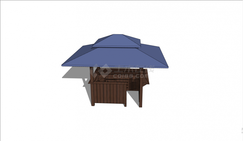 蓝色屋顶小型中式售卖亭su模型-图一