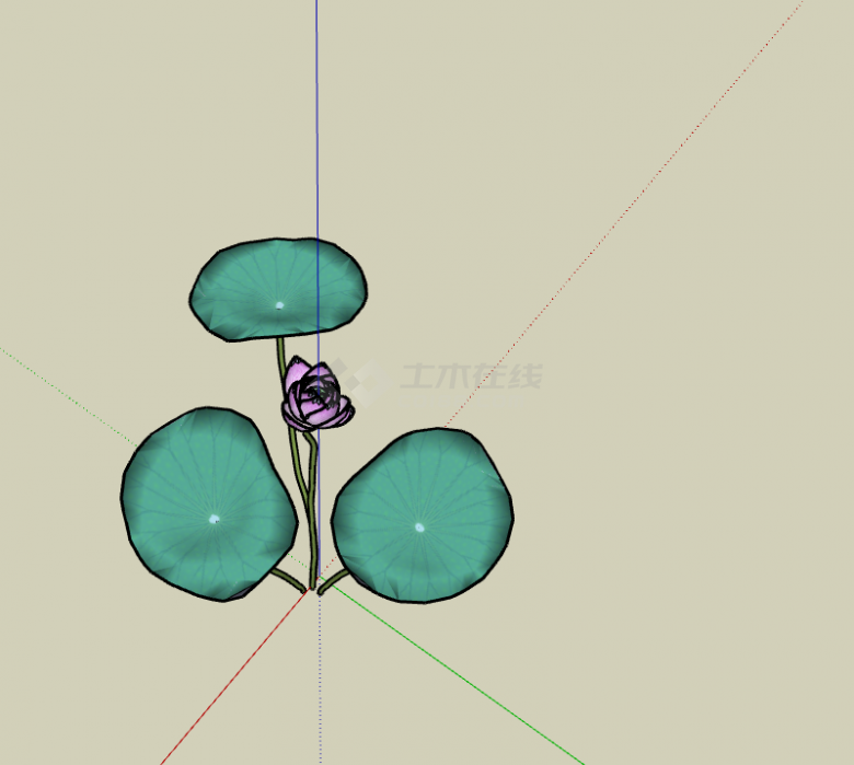带有三个荷叶开花的室内植物su模型-图二