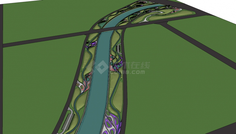 现代清新的葱绿的河道景观su模型-图二