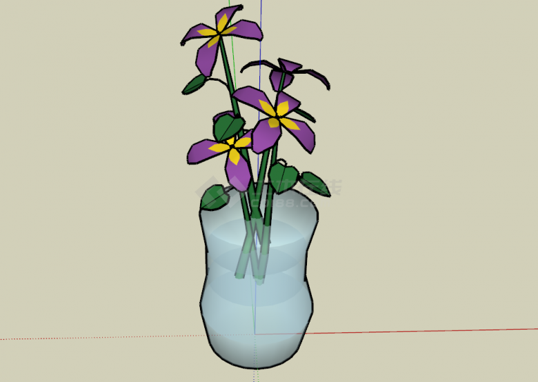 室内花瓶水养紫色小花植物su模型-图二