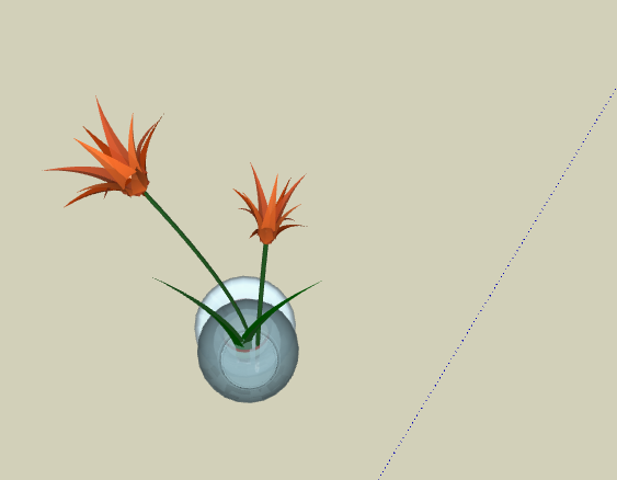 带绿色花盆开红色小花室内植物su模型_图1