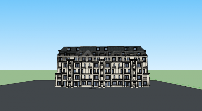 欧洲风格叠拼式住宅su模型-图二