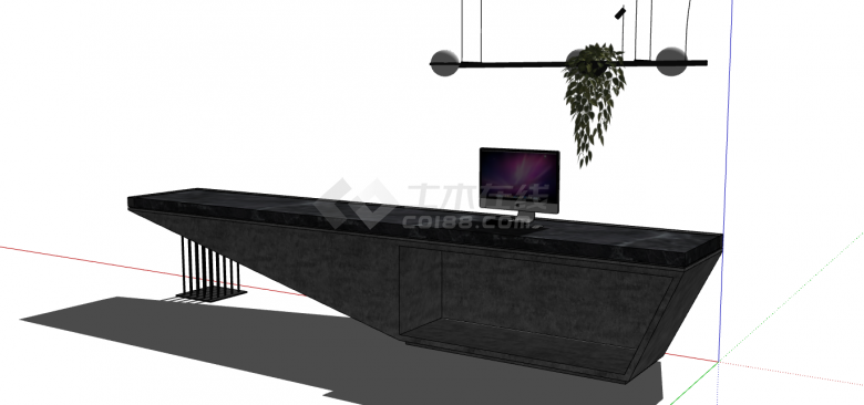 灰色石质的办公桌带有绿色盆景的前台su模型-图一