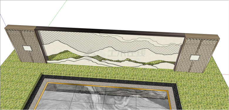 山石片岩组合山水景墙su模型-图二