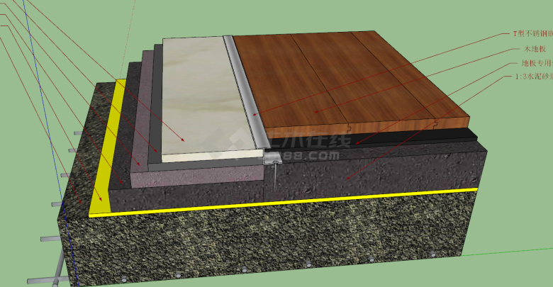 现代装修木地板与地砖节点图su模型-图二