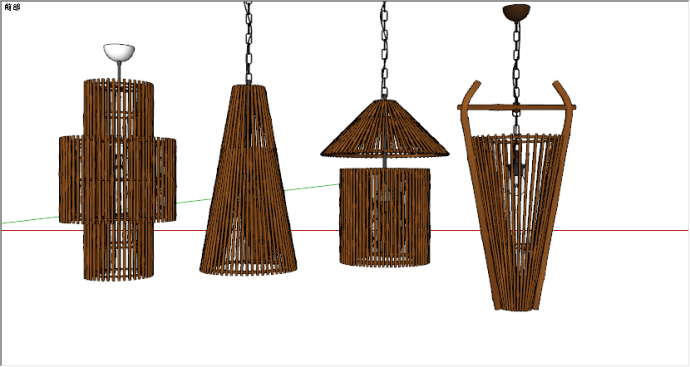 新中式木质吊灯组合su模型_图1