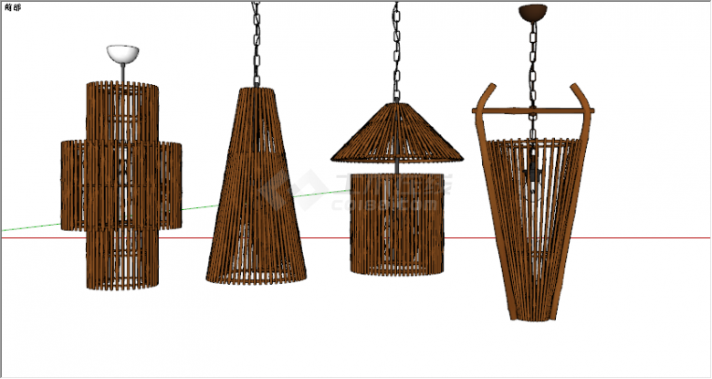 新中式木质吊灯组合su模型-图一