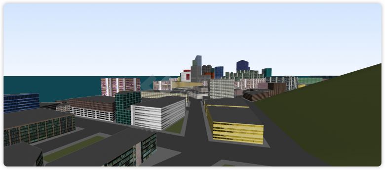 三面环海海湾城市规划商业综合体建筑SU模型-图一