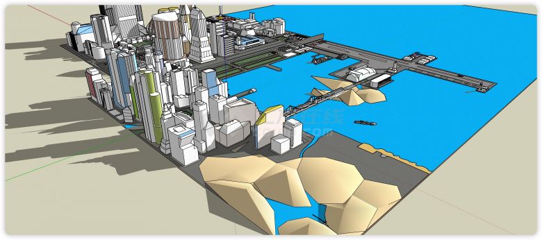 海边高速跨海大桥城市规划商业综合体建筑SU模型-图一