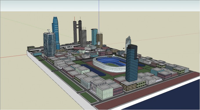 带有体育场的城市设计SU模型_图1