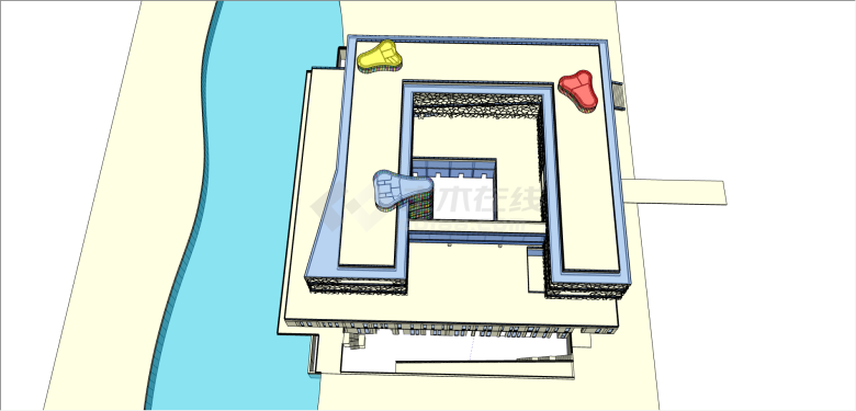 现代美术馆精细建筑su模型-图一