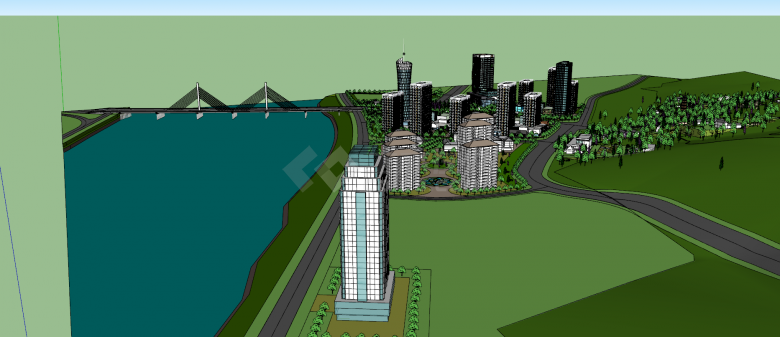 现代简洁的城市规划建筑su模型-图一