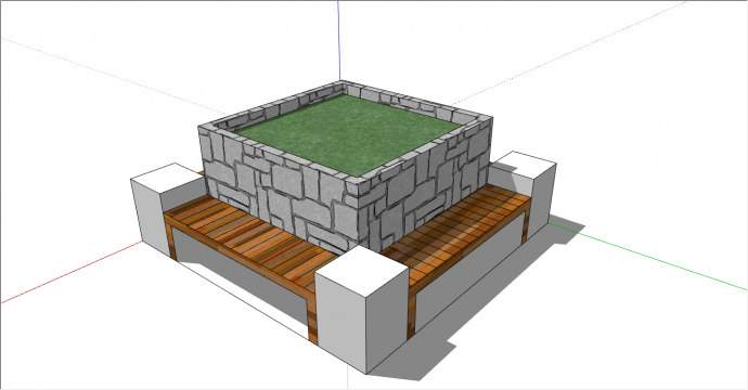 现代四方正方形花池坐凳su模型_图1