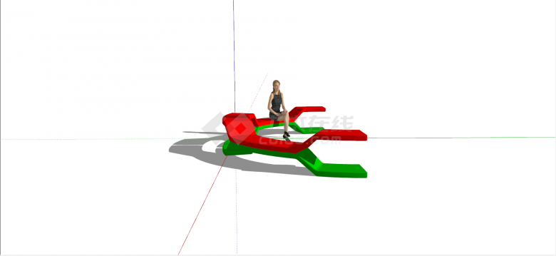 红绿混搭色塑木坐凳su模型-图二