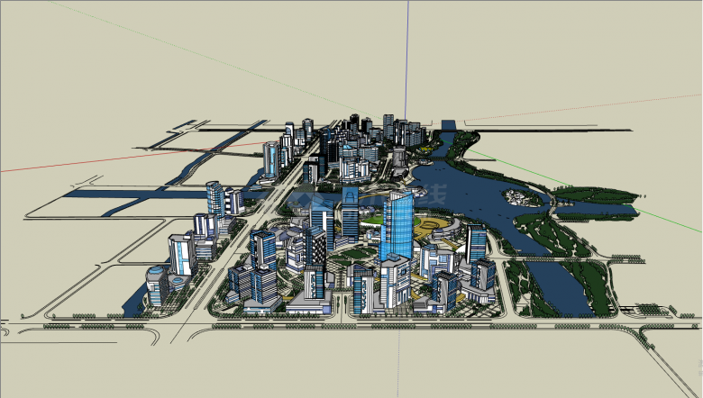 带河流现代城市规划设计su模型-图二