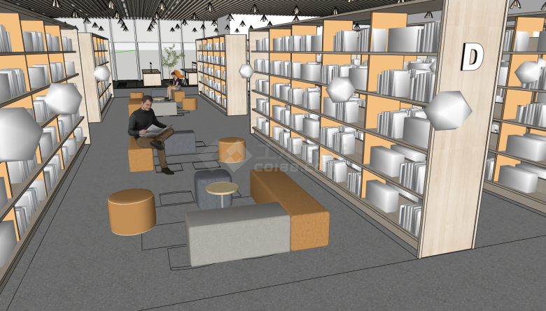 明亮宽敞整洁图书馆模型SU模型-图二