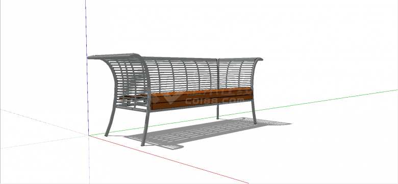 现代铁条架子三面围护式木条凳面公园双人椅su模型-图二