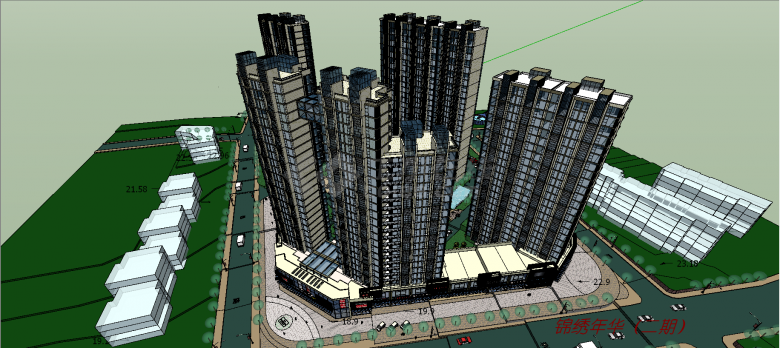 锦绣龙城金秀年华底层商业高层住宅的小区二期设计su模型-图二