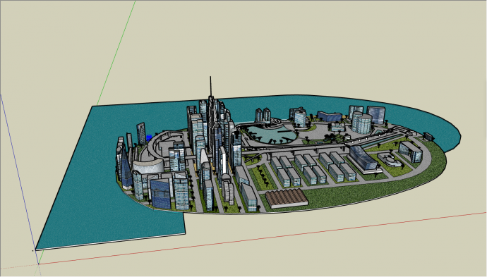 带有大厦和商铺城市设计SU模型_图1