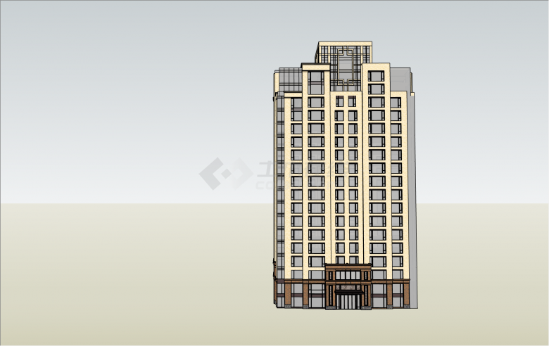 一栋高层新中式风格北京住宅su模型-图一