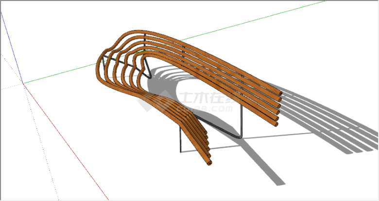 现代原木格栅创意休闲长椅su模型-图一