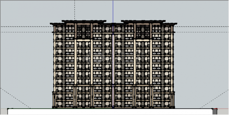 现代黄色高层公寓住宅建筑su模型-图一