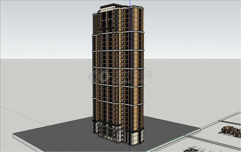 经典杭州新古典架空高层住宅su模型-图二