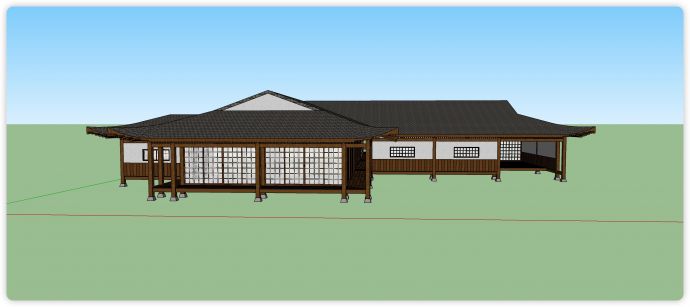 日式高地台木结构别墅古建筑su模型_图1