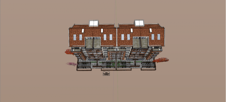 联排双色墙体多层住宅小区su模型-图二