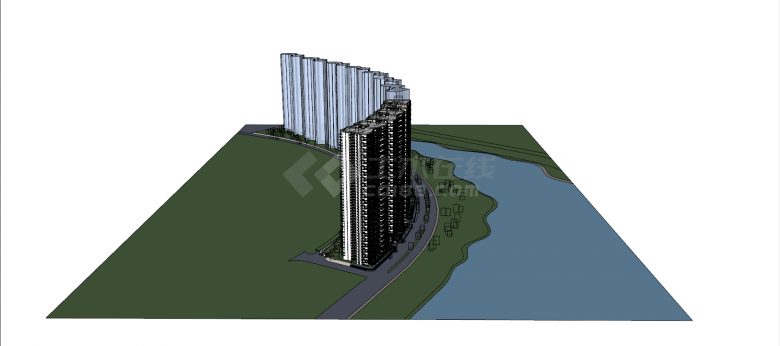 弧形规划白色墙体滨水住宅小区su模型-图二