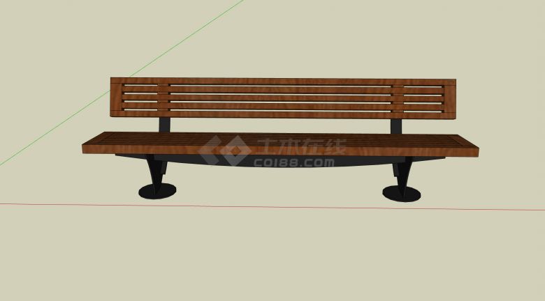 现代木质面板条形镂空靠背长椅su模型-图一