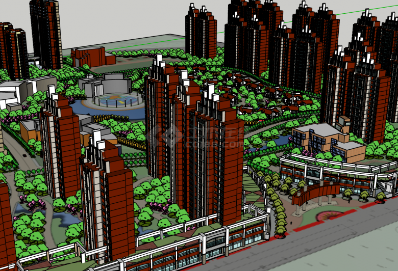 红色高级小区楼盘规划SU模型-图二