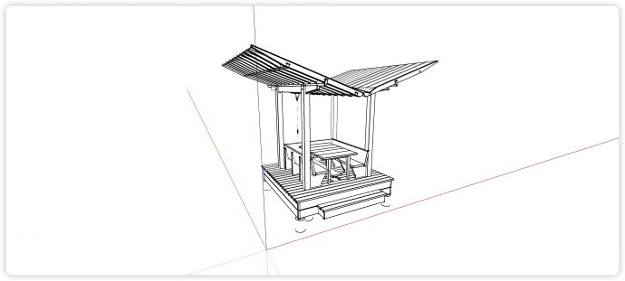 V字造型雨棚卡座木结构亭子su模型_图1
