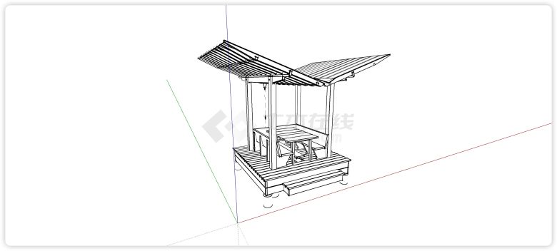 V字造型雨棚卡座木结构亭子su模型-图一