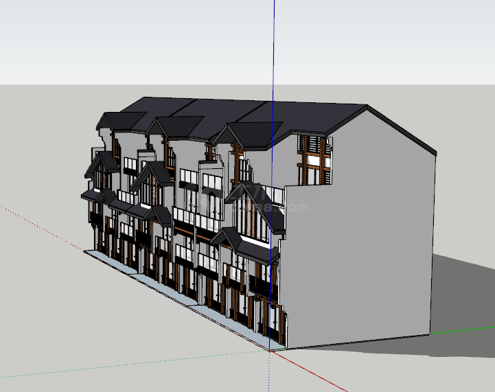 中式农村沿街住房建筑su模型-图一