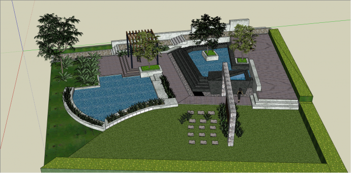 中式小区庭院设计su模型_图1